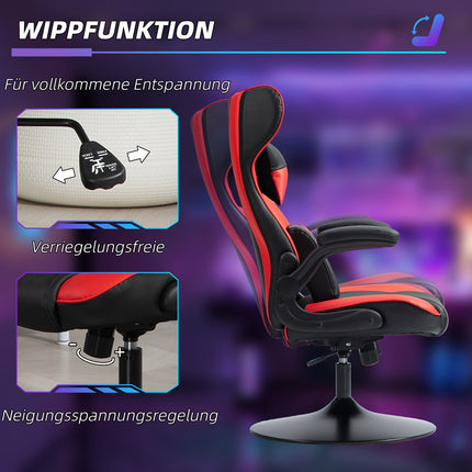 Ergonomic gaming chair with rocker, height adjustable, black/red