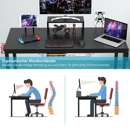 Gaming table 140 cm gaming desk with monitor shelf 155 x 60 x 94 cm black