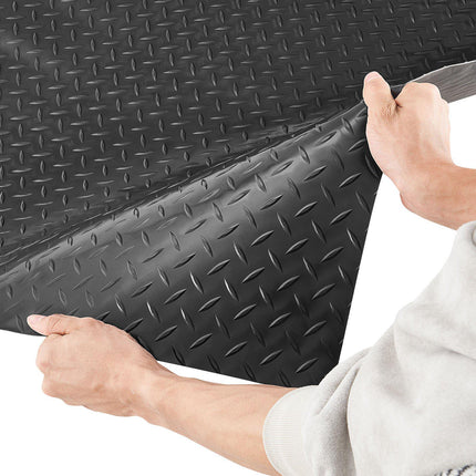 Garage Floor Mat Roll, 4 x 10 ft PVC Diamond Plate, Black