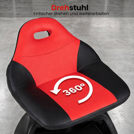 Garage Mechanic Stool Seat, 330 LBS, Red, Tool Tray