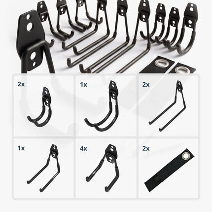 Garage Wall Hooks Set, 12-Piece PVC-Coated with Straps