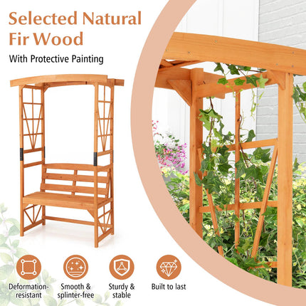 Garden Arbor Pergola With 2-Seat Bench, 6.2 Ft, Fir Wood