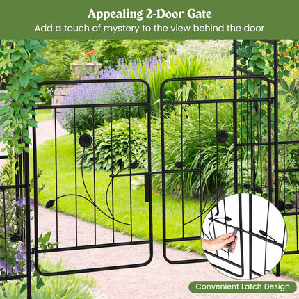Garden Arbor Trellis with Lockable Gate, Side Planters, Black Metal