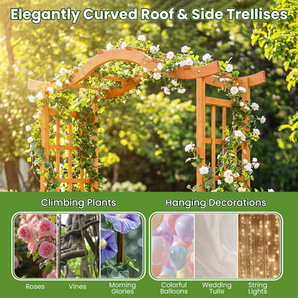 Garden Arbor With Gate, 2 Planter Boxes, Fir Wood