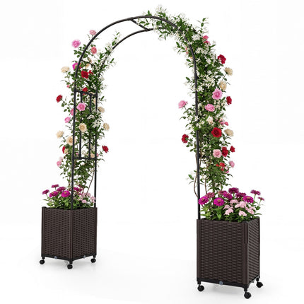 Garden Arch Trellis with 2 Self-Watering Planter Boxes