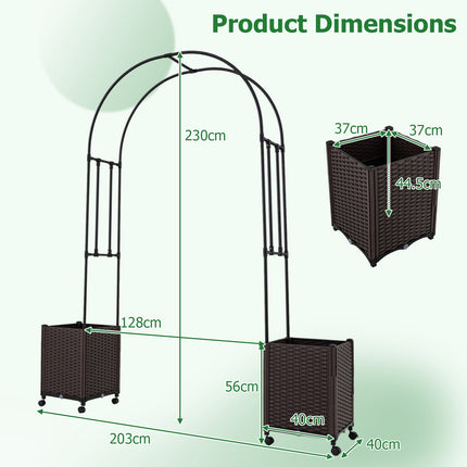 Garden Arch Trellis with 2 Self-Watering Planter Boxes