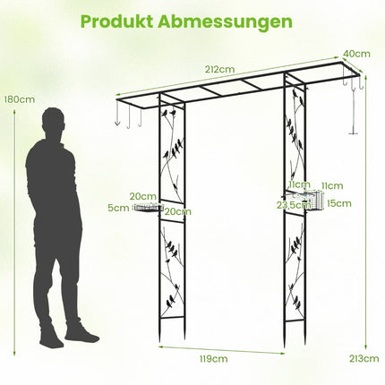 Garden Arch with Bird Feeder and Water Bowl, Black, 213 cm