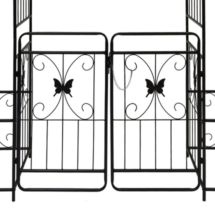Garden Arch with Gate and Planters, Metal Trellis
