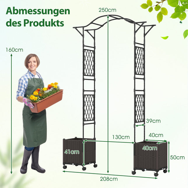 Garden Arch with Self-Watering Planters, Metal & PP, Black