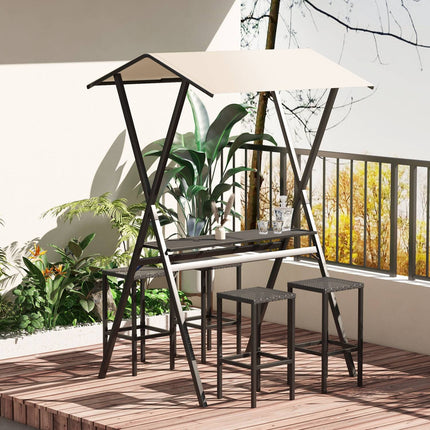 Garden Rattan Bar Set with roof & footrest for balcony