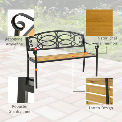 Wood & metal 2-seater garden bench - 220 kg capacity