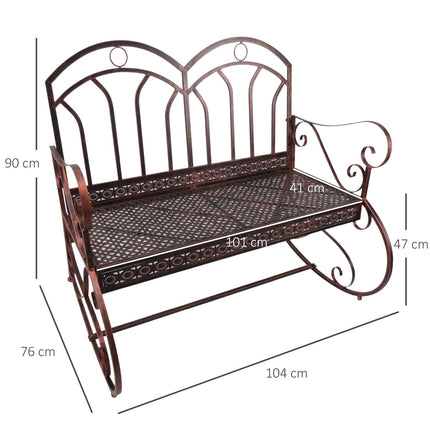 2 Seater Metal Garden Bench - Bronze Red Finish