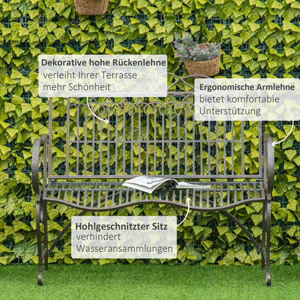 Garden bench in metal 2-seater with back and armrests