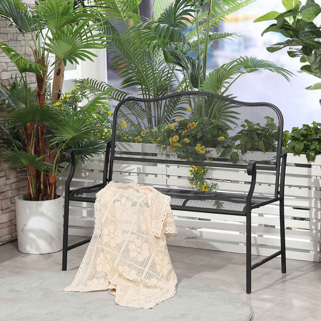 Metal garden bench, 2-seater, black, capacity 220 kg
