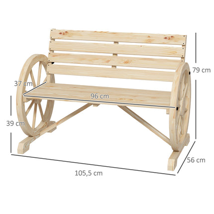 Garden bench, 2 seater, wagon wheel design
