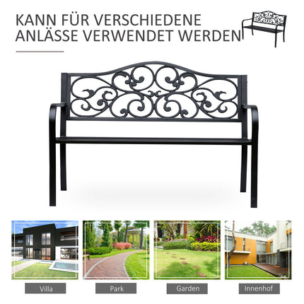 Garden Patio 3-seat steel bench with armrests