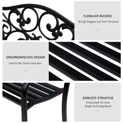 Garden Patio 3-seat steel bench with armrests