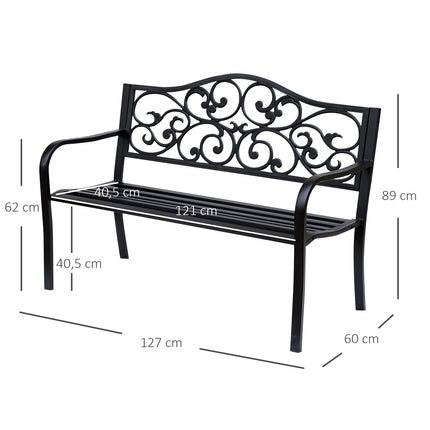 Garden Patio 3-seat steel bench with armrests