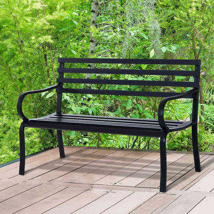 Black metal 2-seater garden bench - 127 x 58 x 82 cm