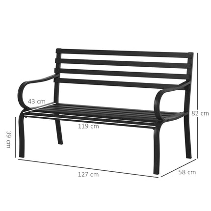 Black metal 2-seater garden bench - 127 x 58 x 82 cm