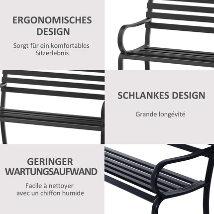Black metal 2-seater garden bench - 127 x 58 x 82 cm