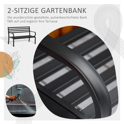 Black metal 2-seater garden bench - 127 x 58 x 82 cm