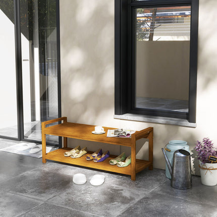 Garden bench 2-seater with armrests and shelf