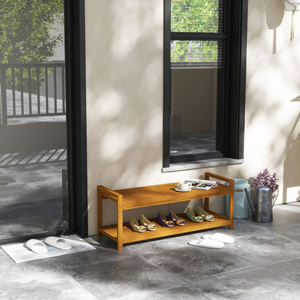 Garden bench 2-seater with armrests and shelf