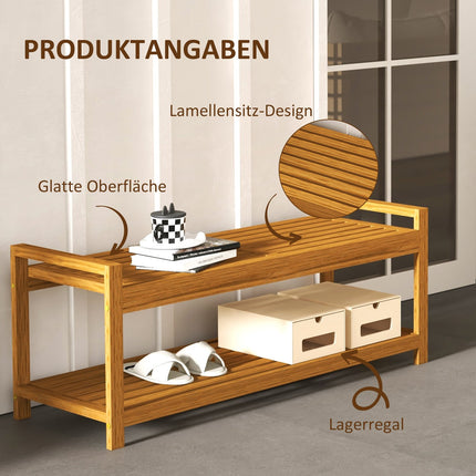 Garden bench 2-seater with armrests and shelf