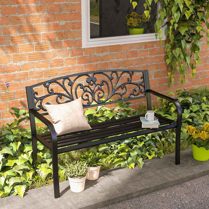 Garden bench in metal, 2-seater, weatherproof, black