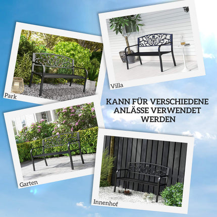 Garden bench in metal, 2-seater, weatherproof, black