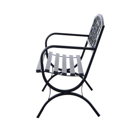 Metal garden bench, 2-seater, black, 127x60x85 cm