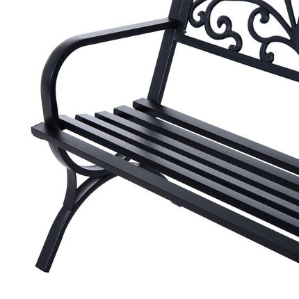 Metal garden bench, 2-seater, black, 127x60x85 cm