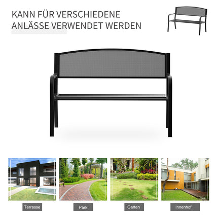 Garden Steel 2-Seater Bench - Black, W127 x D60 x H87Cm