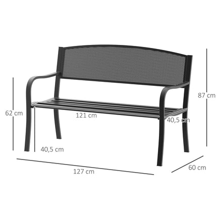 Garden Steel 2-Seater Bench - Black, W127 x D60 x H87Cm