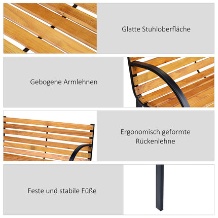2-seater garden bench, steel and pine, 122x60x83 cm