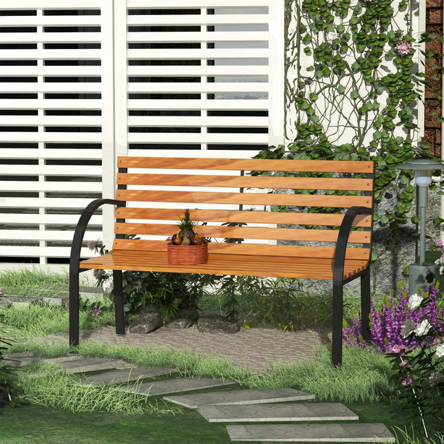 2-seater garden bench, steel and pine, 122x60x83 cm