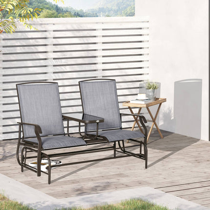 2-seater garden rocking bench with table