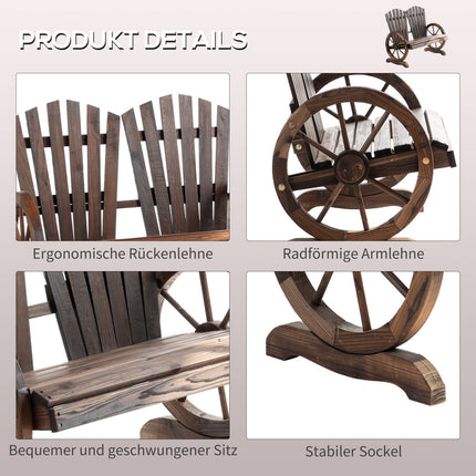 Garden bench in solid wood with armrests, dark brown