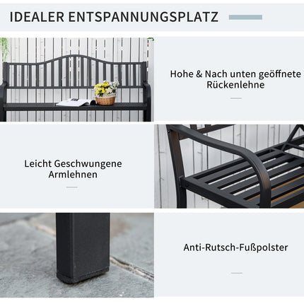 Black metal park bench with extendable table, 150cm