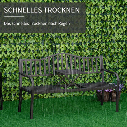 Black metal park bench with extendable table, 150cm