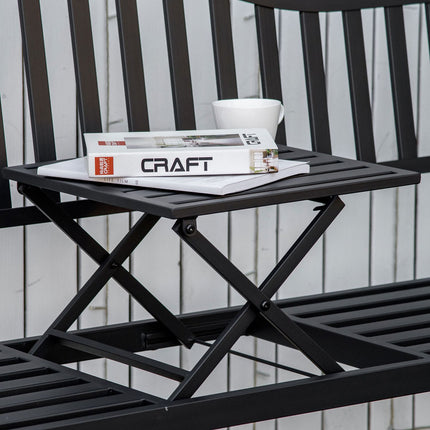 Black metal park bench with extendable table, 150cm