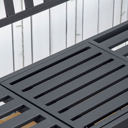 Black metal park bench with extendable table, 150cm