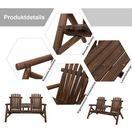Garden bench set with table, 2 chairs, brown