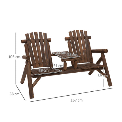 Garden bench set with table, 2 chairs, brown