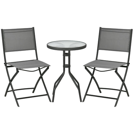 Garden Bistro Set - 1 table & 2 folding chairs, steel grey