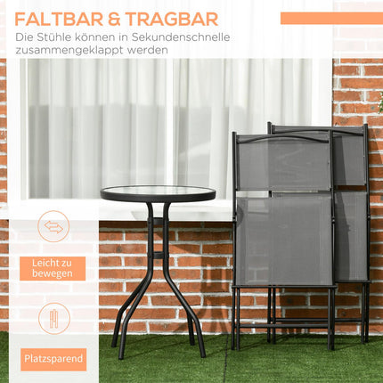 Garden Bistro Set - 1 table & 2 folding chairs, steel grey