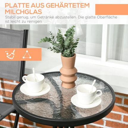 Garden Bistro Set - 1 table & 2 folding chairs, steel grey