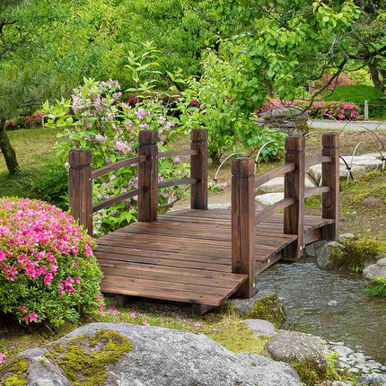 Garden bridge with railings, dark brown spruce, 152 x 67 cm