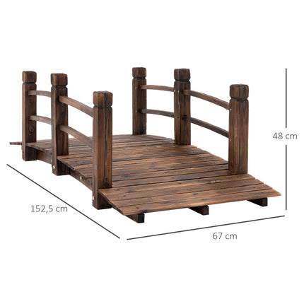 Garden bridge with railings, dark brown spruce, 152 x 67 cm